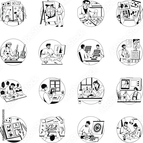 Bundle of Glyph Style Creative Artist Illustrations 