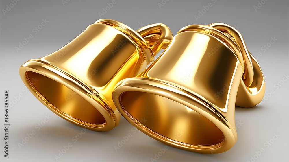 Two golden bells linked together. Two golden bells linked together.