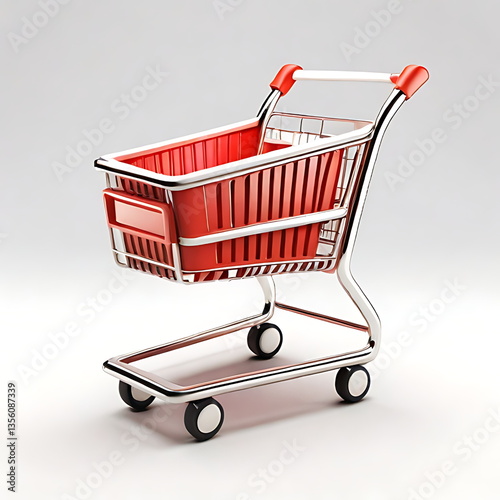 Minimalistic 3D shopping cart icon white background