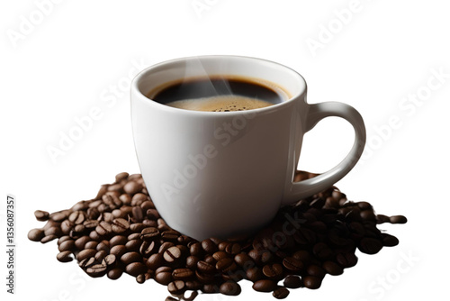 coffee, cup, coffee beans, white background, isolated, no background