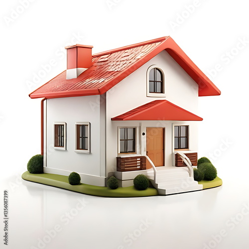 3D rendered house icon with clean elegant design