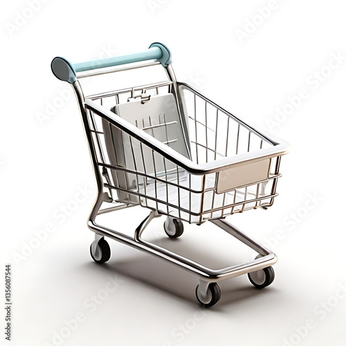 Modern 3D shopping cart icon with minimalist design