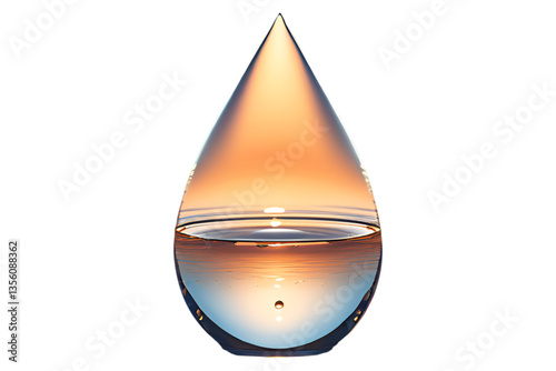 amber liquid drop, glass container, white background, isolated, no background