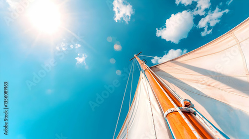 Close-up View of a Sailboat Mast Under a Bright Sunny Sky