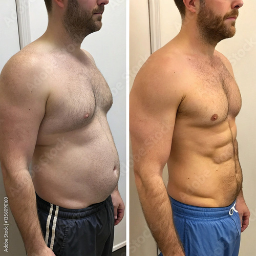 Body Sculpting Treatment Before and After of a Man's Body, Showing More Sculpted Abs, a Fitter Physique, and Enhanced Muscle Definition