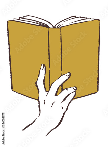 本を開く手のイラスト。手と本。ベクターイラスト素材。