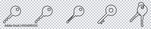 Wallpaper Mural Key Icon Set – Outline Security, Access, and Password Symbols on Transparent Background. Torontodigital.ca