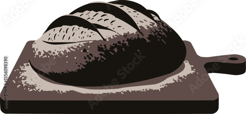  Rustic Sourdough Bread on Wooden Board Vintage Bakery Illustration