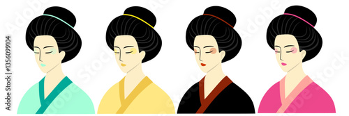set of japanese geisha makeup vector illustration