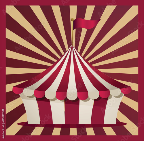 Vintage Circus Big Top Tent – Retro Carnival Illustration with Banners and Iconic Elements