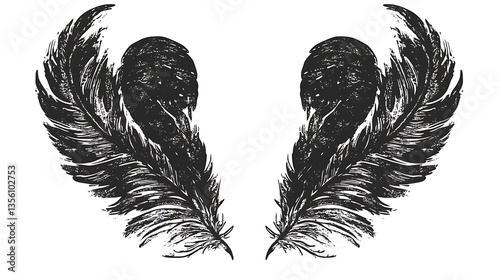 Symmetrical black ink feather wings.