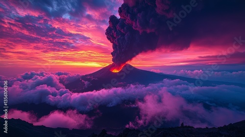 Breathtaking Volcano Eruption Under Dramatic Sky at Sunset