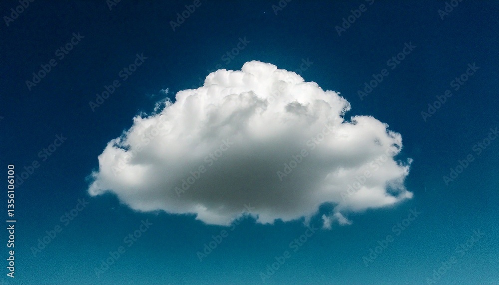Naklejka premium Single Cloud in Blue Sky, A photograph of a single white cloud floating in a clear blue sky, suitable as a design asset