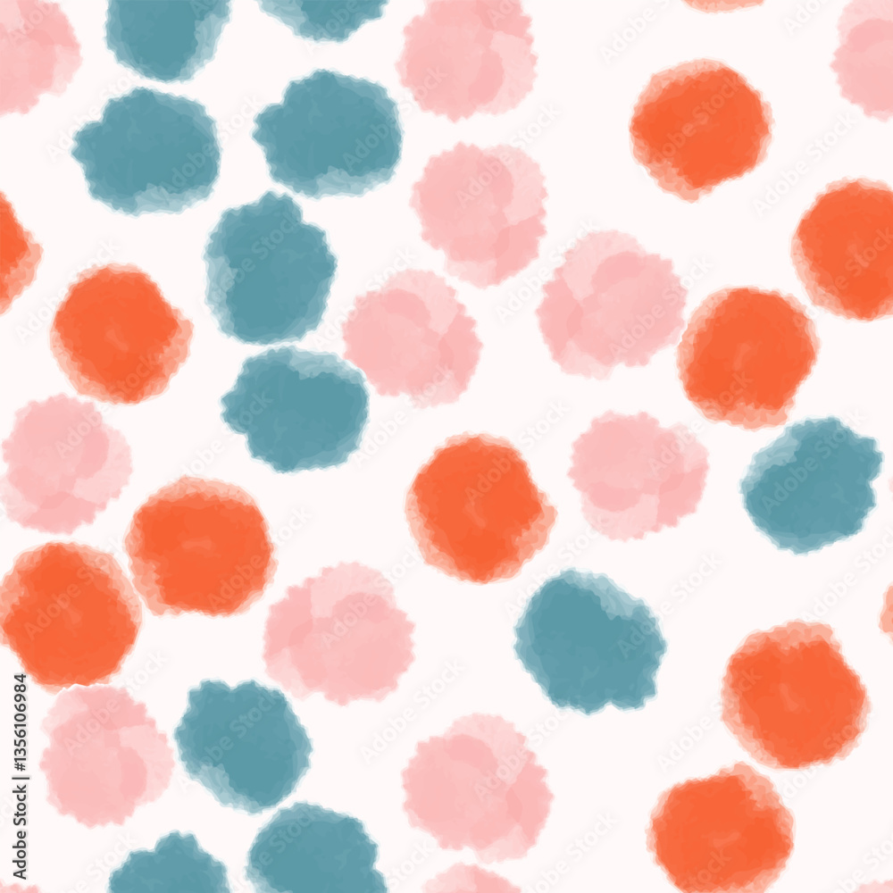 Abstract seamless pattern with different orange, blue, pink watercolor shapes and stains. Vector background, design, print Abstract seamless pattern with different orange, blue, pink watercolor shapes and stains. Vector background, design, print