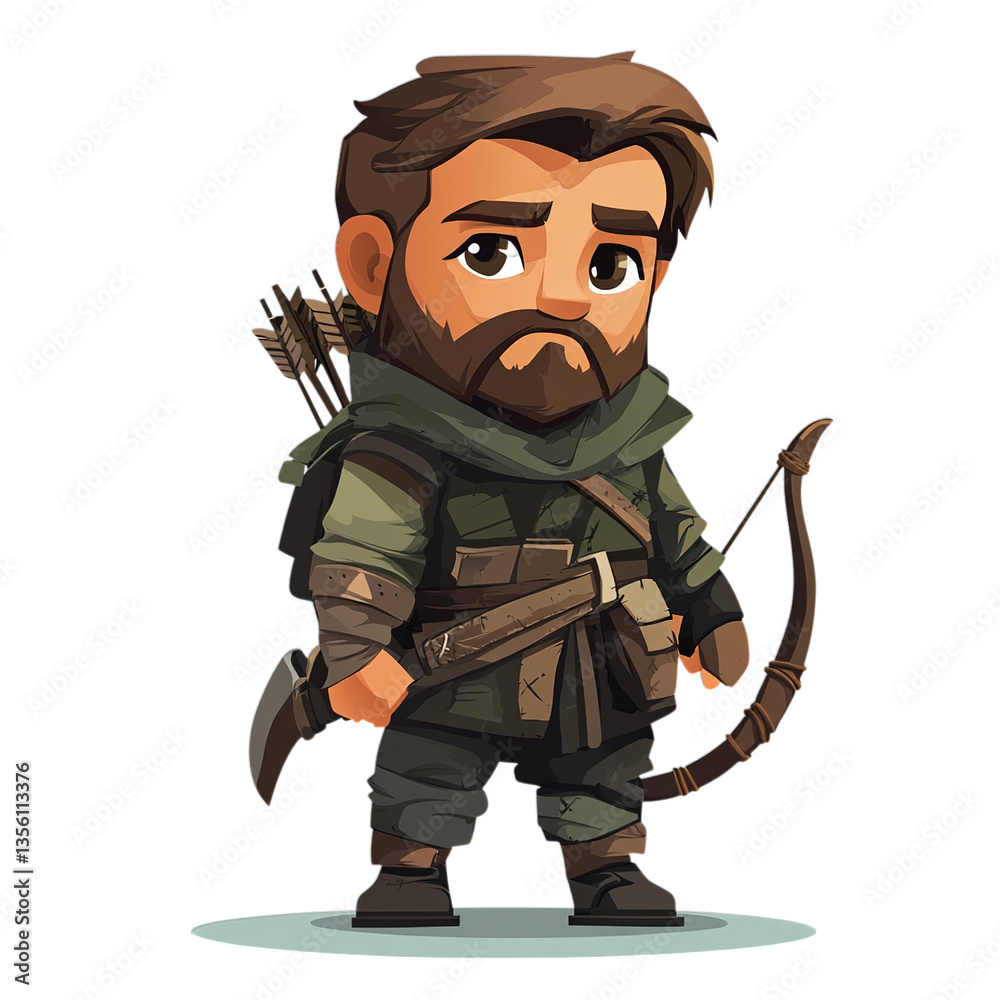 Naklejka premium Illustration of a cartoon archer with a bow and arrows standing on a surface