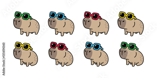 capybara vector sunglasses fancy sitting pet cartoon character icon logo symbol illustration isolated design