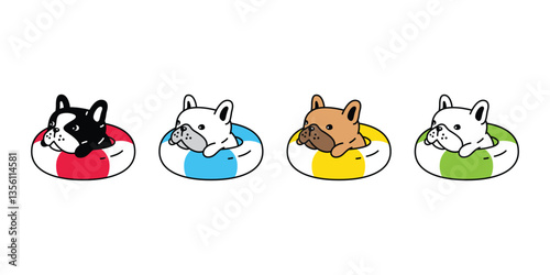dog vector french bulldog icon swimming ring inflatable pool beach ocean cartoon character puppy pet doodle symbol illustration isolated design