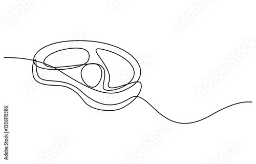 one line drawing Beef steak food icons, Continuous one line drawing of meat veal, pork, beef, one line drawing of grilled beef steak. Grilled steak on plate in single line draw illustration