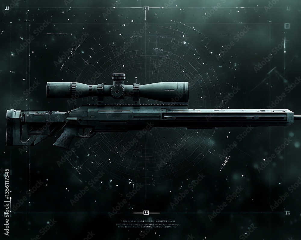 Futuristic Sniper Rifle in Dark Tech Setting. Futuristic Sniper Rifle in Dark Tech Setting.