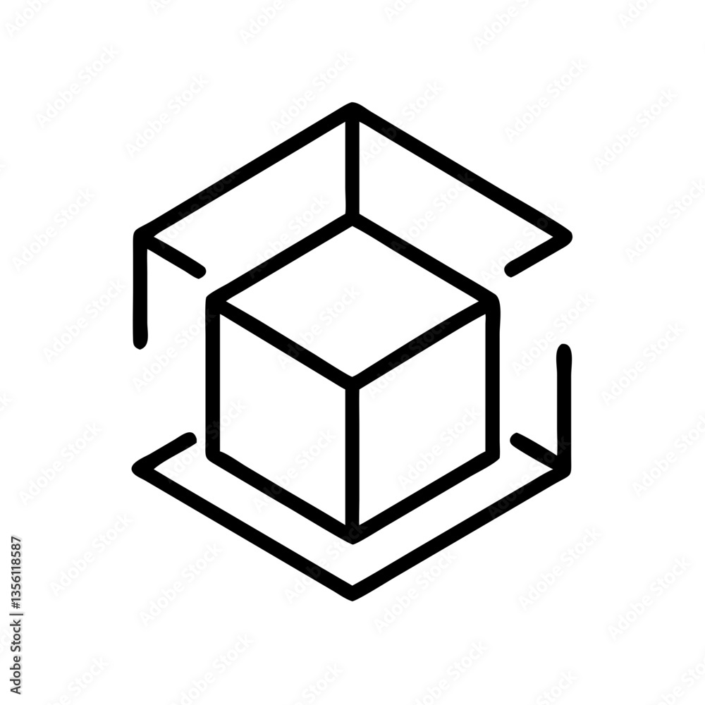 Floating Cube with Hidden Sides in Abstract Outline Style  