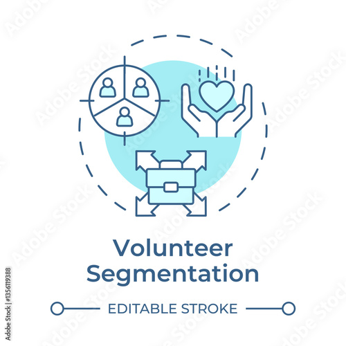 Volunteer segmentation soft blue concept icon. Categorizing supports by skills. Contribution management. Round shape line illustration. Abstract idea. Graphic design. Easy to use in brochure