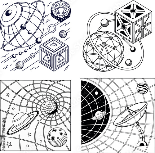 Geometric and Astronomical Themed Illustrations – Modern and Creative Designs