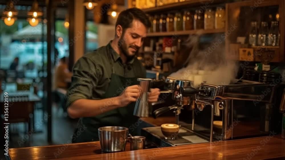 The barista skillfully prepared coffee drinks while engaging customers with friendly conversation and warm smiles. The barista skillfully prepared coffee drinks while engaging customers with friendly conversation and warm smiles.