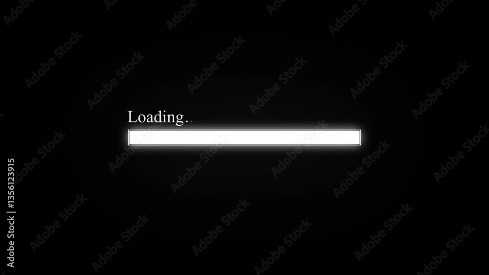 Loading progress bar downloading bar loading screen pixelated progress animation.  processing from 0 to 100 transfer on black background. 4K 