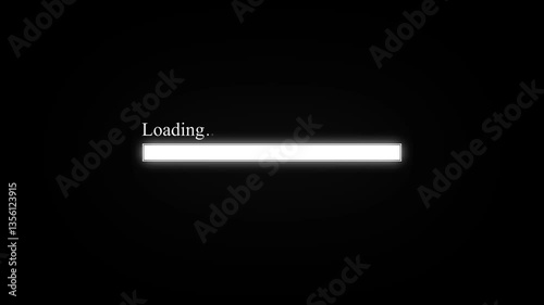 Loading progress bar downloading bar loading screen pixelated progress animation.  processing from 0 to 100 transfer on black background. 4K 