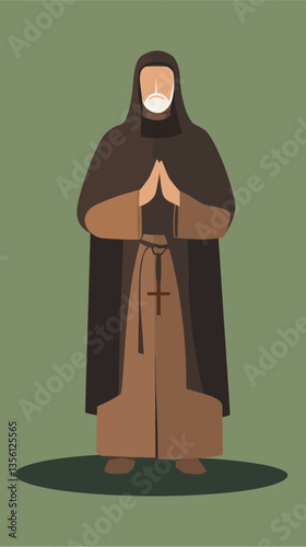 Minimalist Catholic Friar Monk Illustration in Flat Vector Style