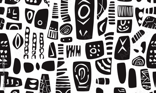 Seamless Monochrome Abstract Tribal Pattern African Vector Background