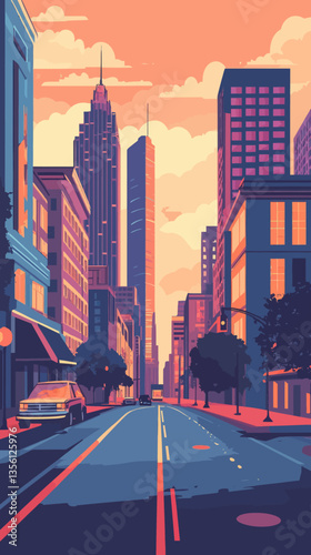 Atlanta Cityscape Minimalist Abstract Vector Retro Travel Panorama