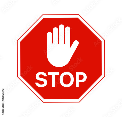 Adblock or red stop sign icon with hand / palm flat vector icon for apps and websites
