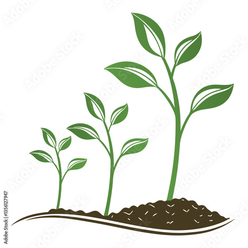 Green sprouts growing plants signs, A plant with four different stages of growth