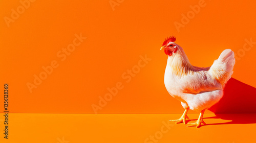 Wallpaper Mural A pet portrait chicken wearing business suit costume on simple color wall anthropomorphic office studio work fashion modern background with copy space, commerical pet advertising orange yellow poster Torontodigital.ca