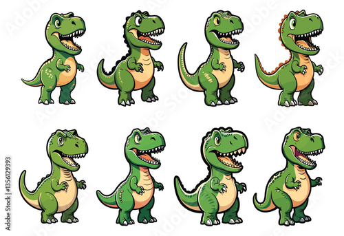 A series of cartoon dinosaurs with different expressions
