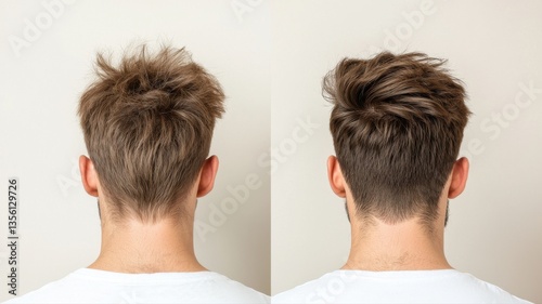 Casual hairstyle variations showcasing modern looks for men with textured short hair from the back.