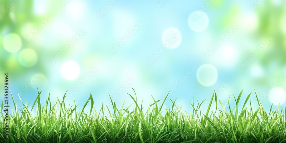 Fototapeta premium Bright green grass field with a blurry background scene