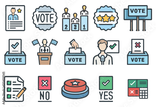 A set of voting icons including a check mark, a red star, a green star, a red circle, a red star, a red circle, a green circle, a red circle, a green circle, a red circle, a green circle