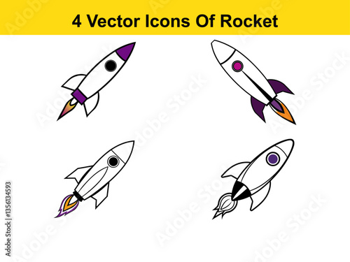 rocket Set Vector Icons boosters with Flames and Windows