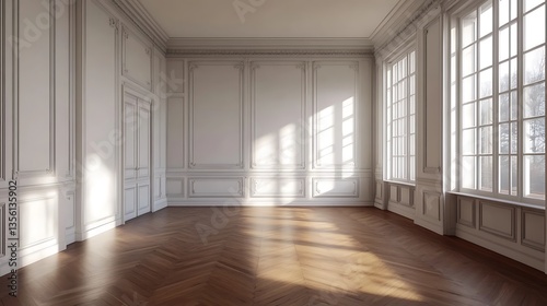 Empty room with white walls  wooden floor and window