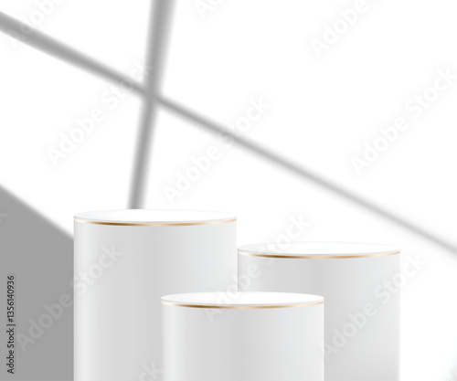 White podium for cosmetic products on a background with shadows through it.