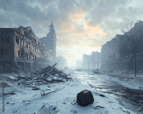Snowy Ruins with Desolate Cityscape.