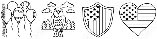 4th of july,Colorful balloons, eagle, shield, and heart designs symbolize patriotism and celebration