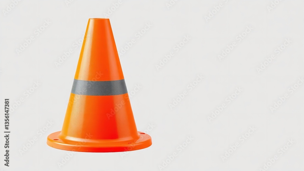 A vibrant orange traffic cone stands alert, a silent guardian of safety and order against a stark white background. A vibrant orange traffic cone stands alert, a silent guardian of safety and order against a stark white background.
