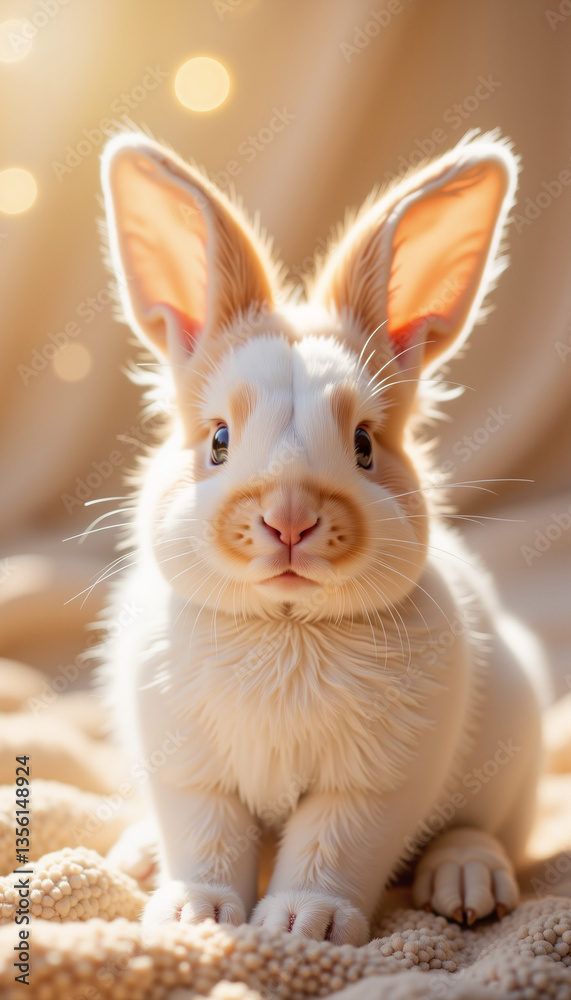 Obraz premium Cute rabbit gazing calmly against a soft, illuminated background 