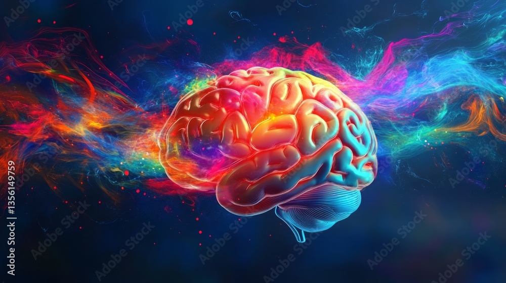 Fototapeta premium Concept art of a human brain exploding with knowledge and creativity.