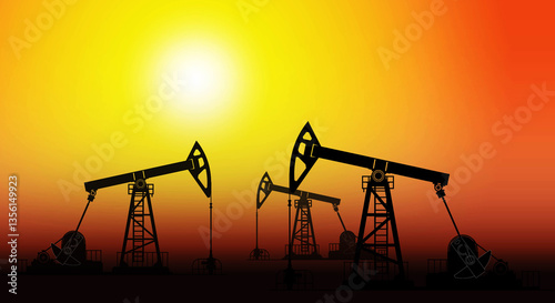 Canvastavla Oil pumps and oil rigs against sunset