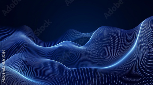 Abstract digital background with blue undulating waves, dark background symbolizing data flow and technology