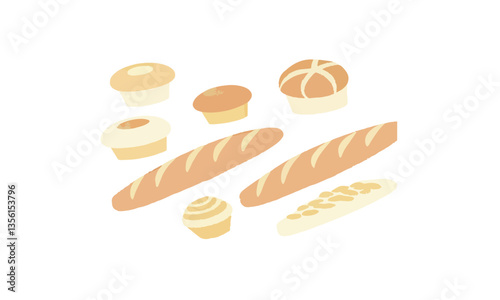 Print vector background with a set of breads and pastries for banners, cards, flyers, social media wallpapers